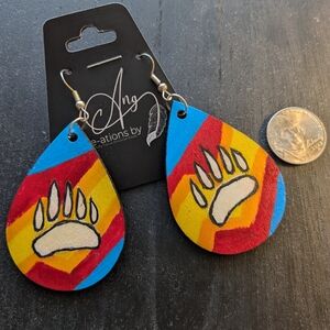 Hand-Painted Fire Color Bear Paw Earrings